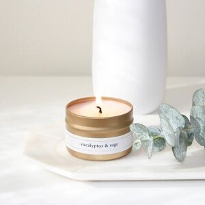 (2 for $10) Eucalyptus & Sage Scented Candle in Gold Tin